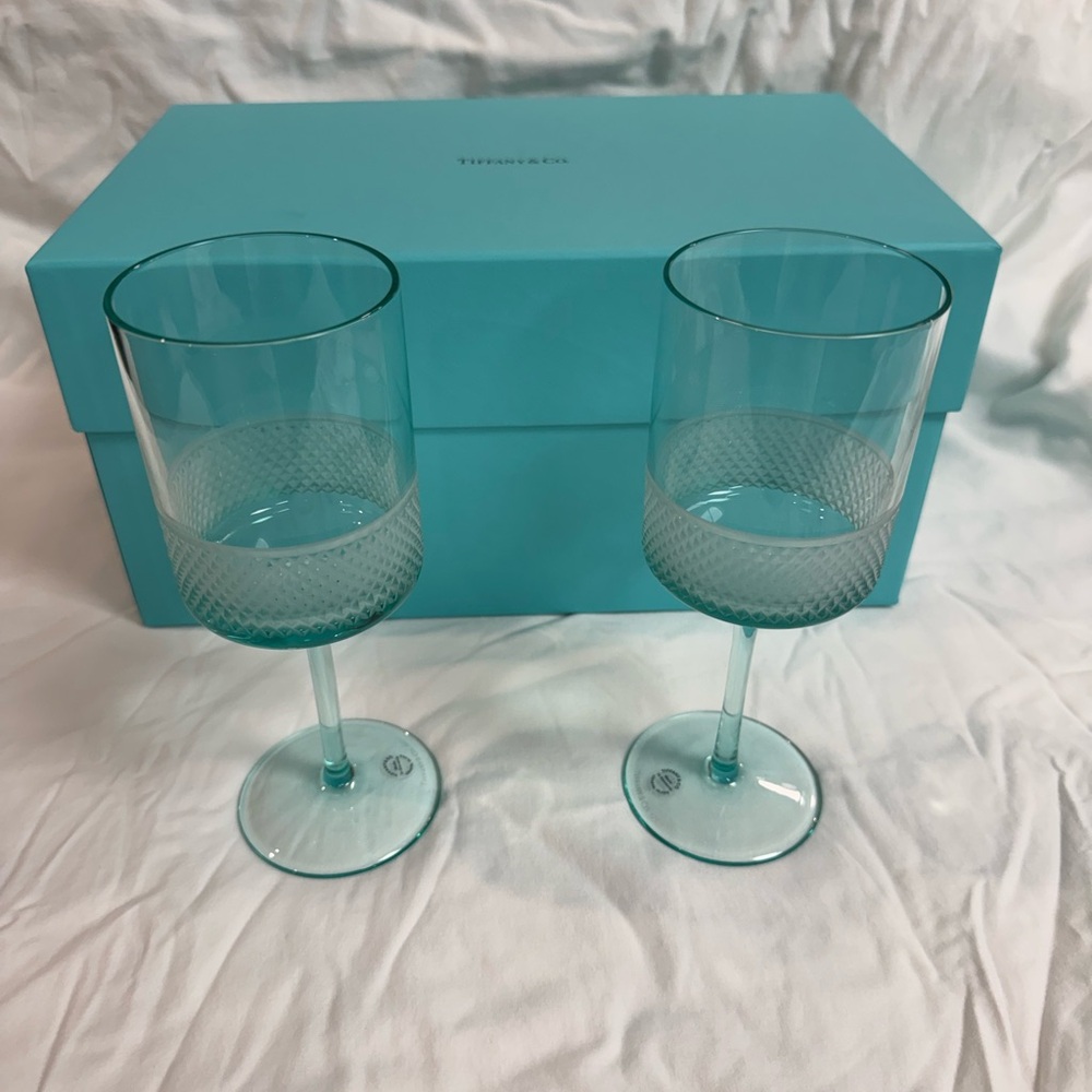 Tiffany & Co. Blue Wine Glass Pair New
